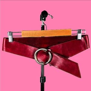 Red Leather Belt with Gold Ring ~ Vintage ~ 80s